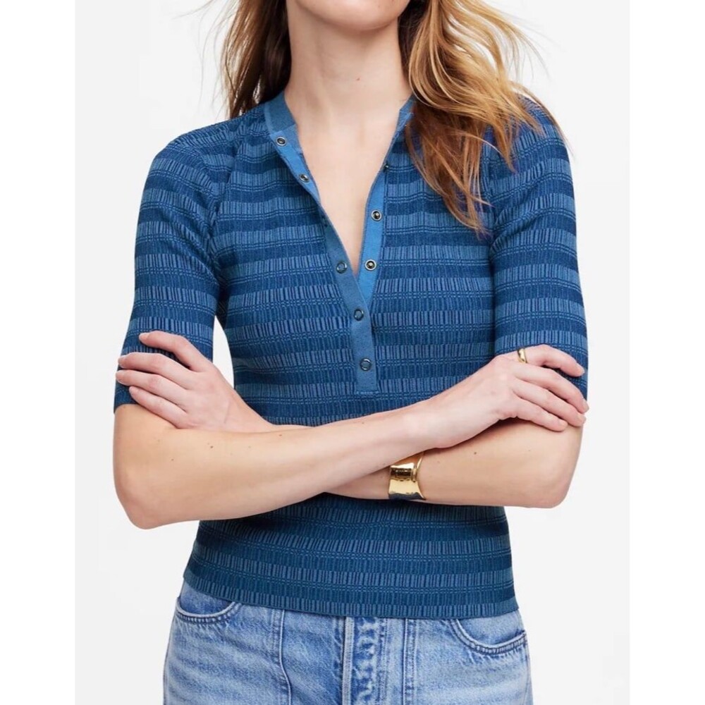 NWT Madewell Henley Sweater Tee in Stripe size large